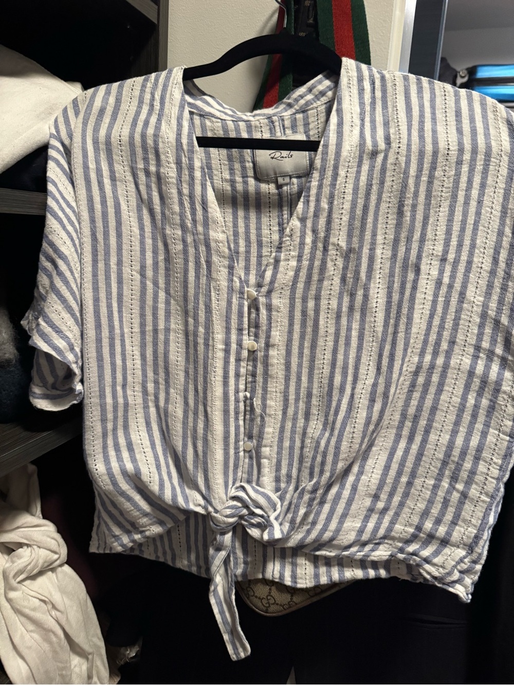 Rails Button-Front Blue & White Striped Tie-Front Top rails small linen